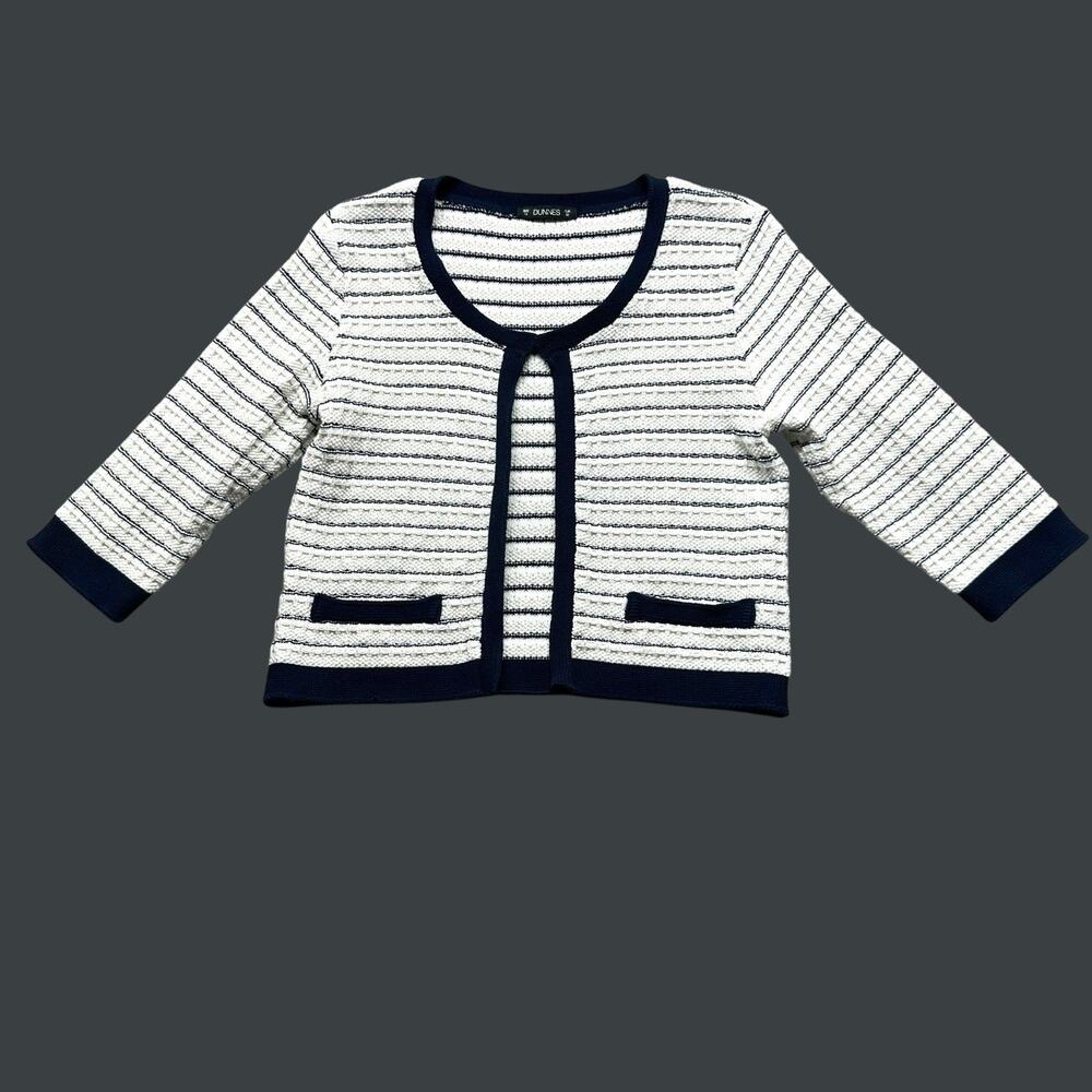 ST. Bernard for Dunnes Knit Crop Cardigan Women's US 10 UK 14 White Navy Stripes